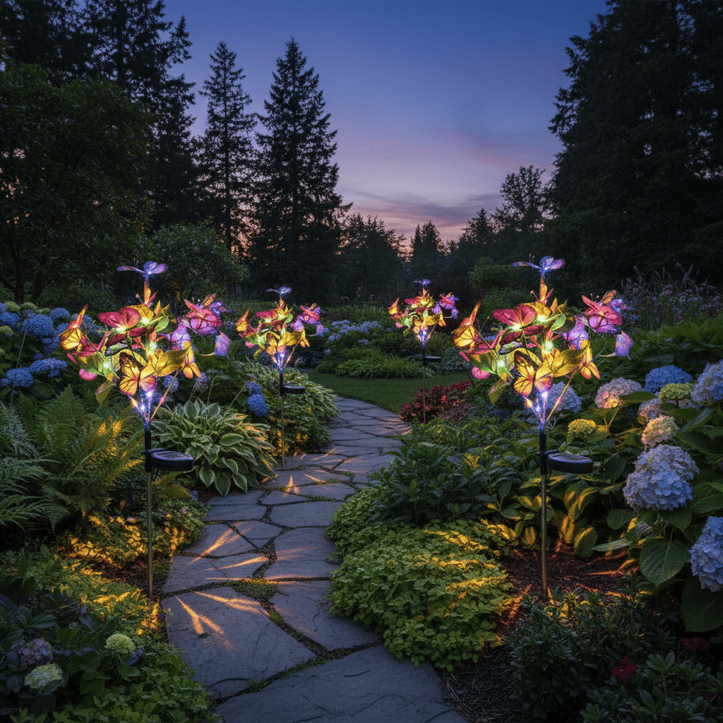 Décoration jardin papillons solaires lumineux colorés éclairage extérieur crépuscule