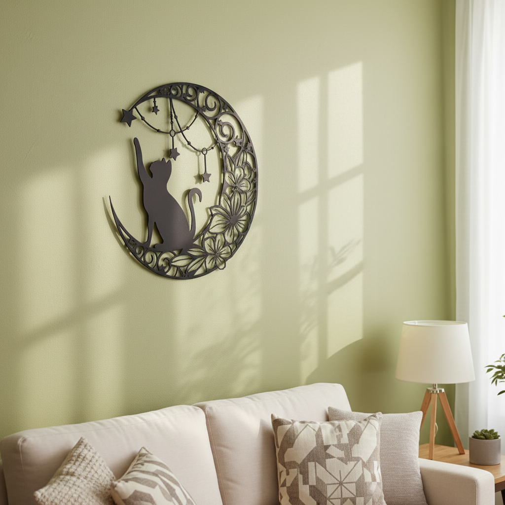 Décoration murale métal créant jeux d'ombres poétiques avec lumière naturelle