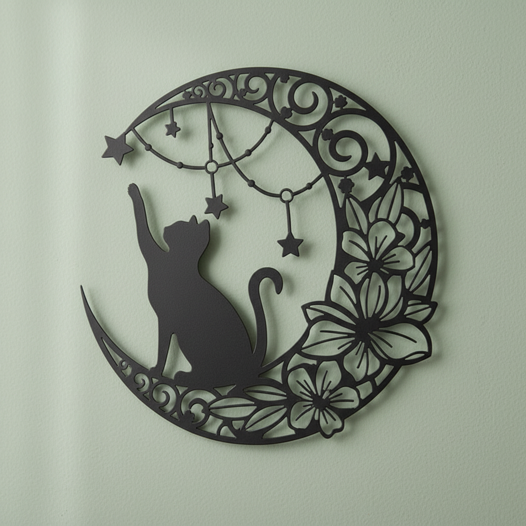 Détail décoration murale métal avec motifs floraux découpés au laser finition mate