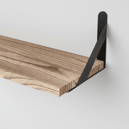 Détail etagere murale en bois pin support triangulaire acier inoxydable antirouille