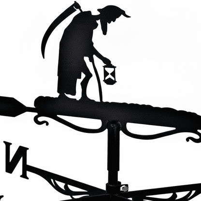 Détail girouette de jardin originale paysan silhouette agricole rustique avec système rotation