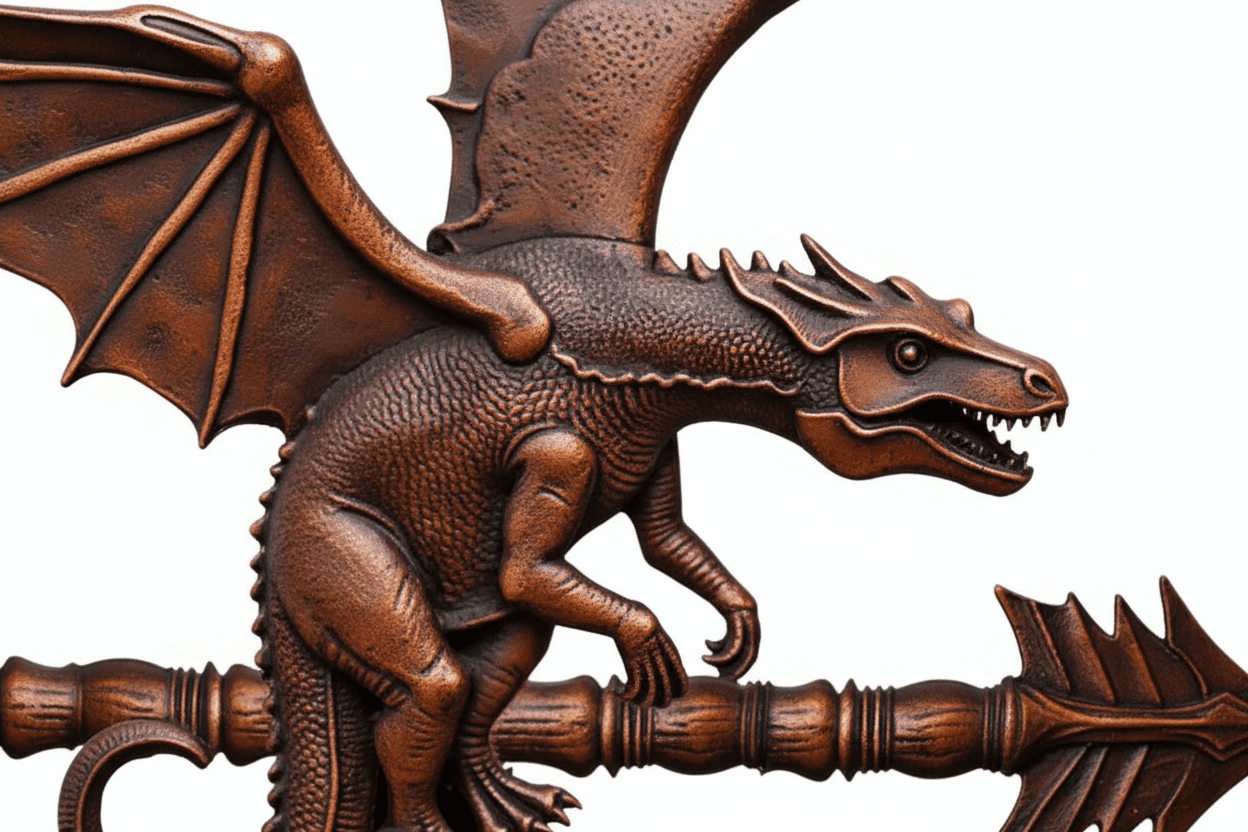 Détail girouette original dragon métal ailes déployées avec système rotation roulements à billes