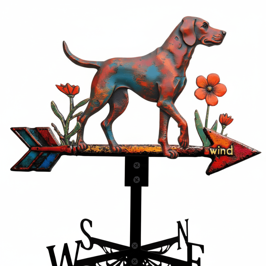 Détail girouette original labrador métal silhouette imposante avec système rotation roulements à billes