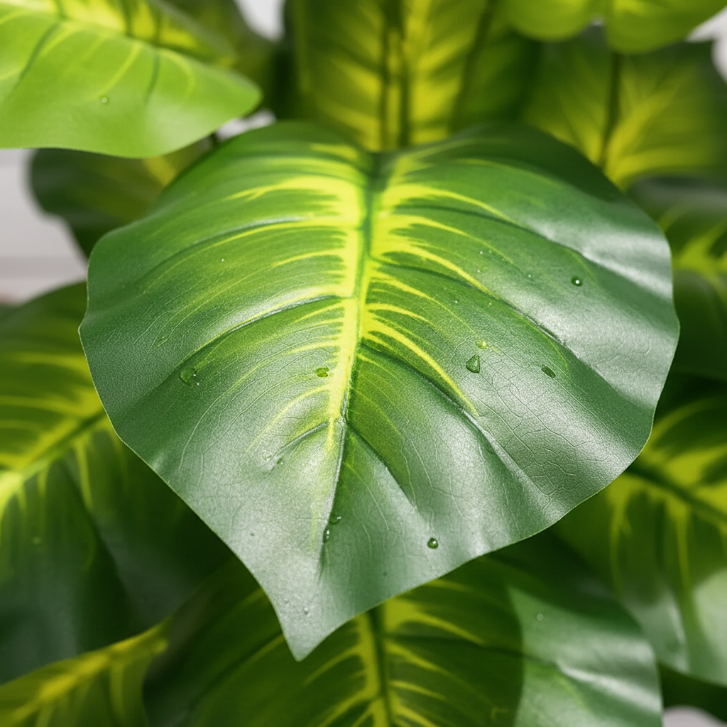 Détail plante artificielle extérieur anti UV texture résistante intempéries qualité luxe