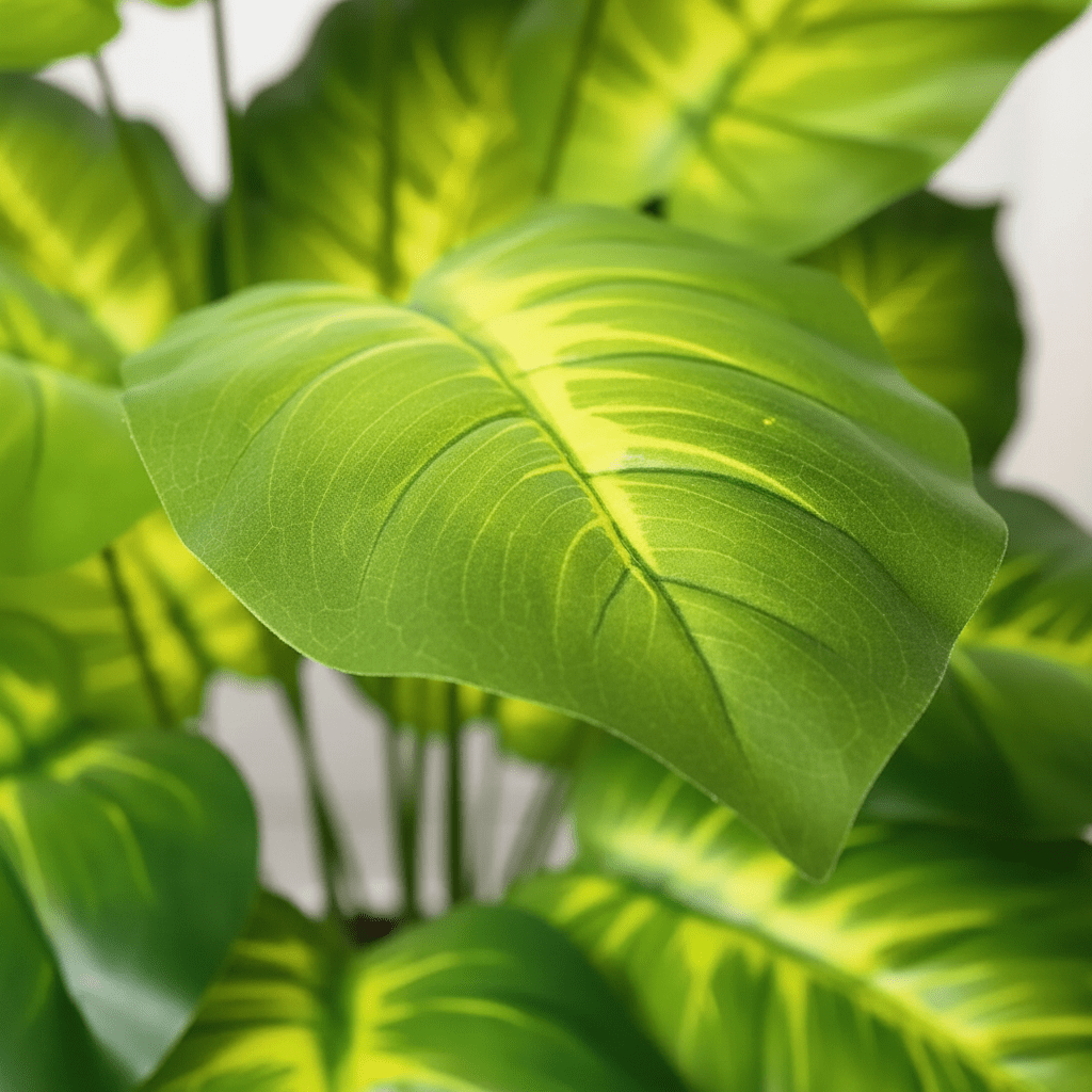 Détail plante artificielle intérieur haut de gamme texture feuille réaliste qualité luxe