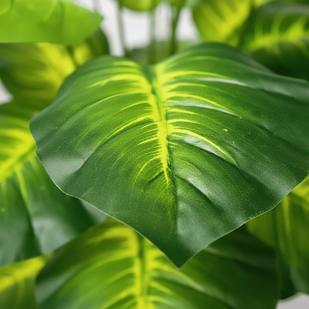 Détail plantes artificielles réalistes texture feuille nervures vert naturel qualité