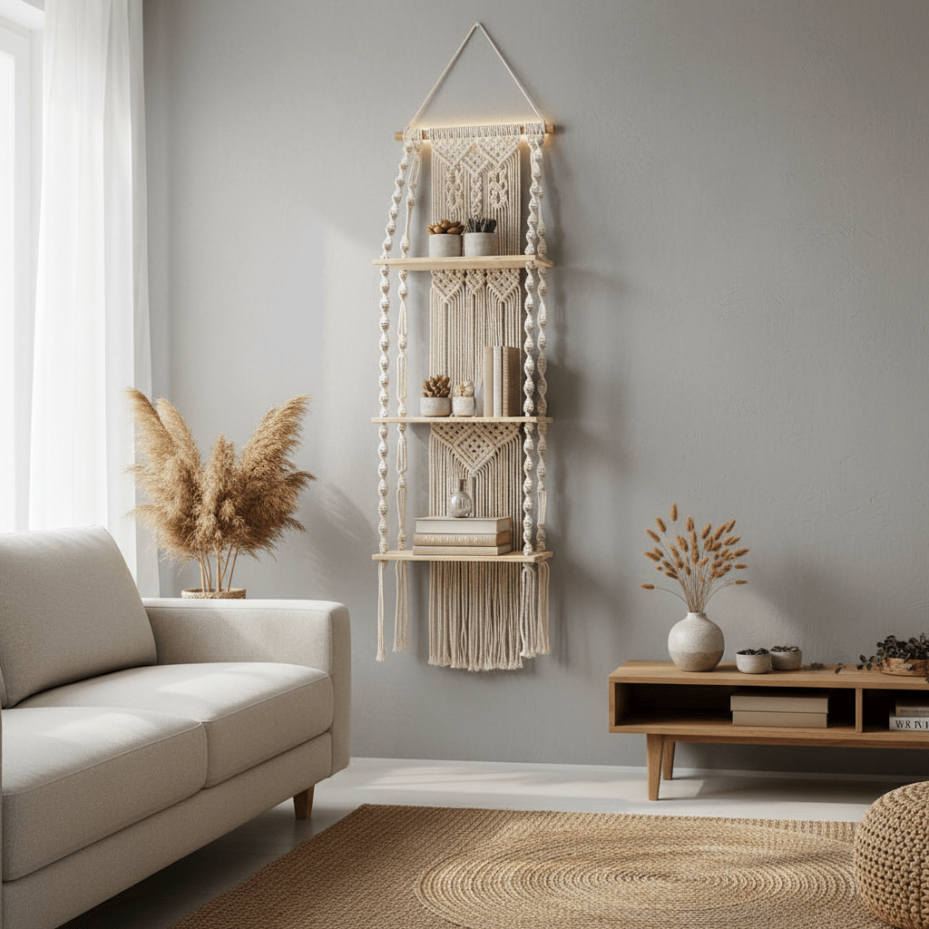 Deco murale macramé créant atmosphère accueillante chaleureuse art mural bohème