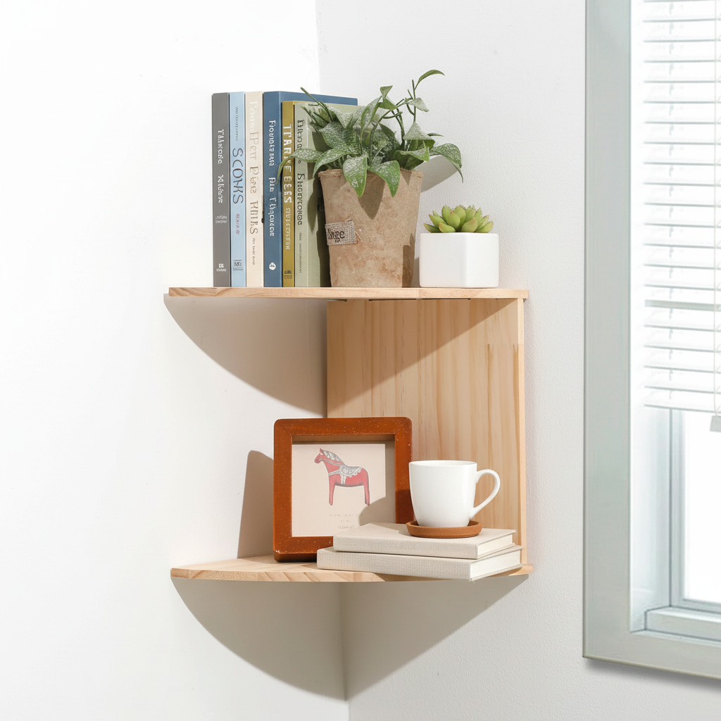 Etagere angle MS6771 bois PVC photoréaliste bureau livres plantes lumière naturelle