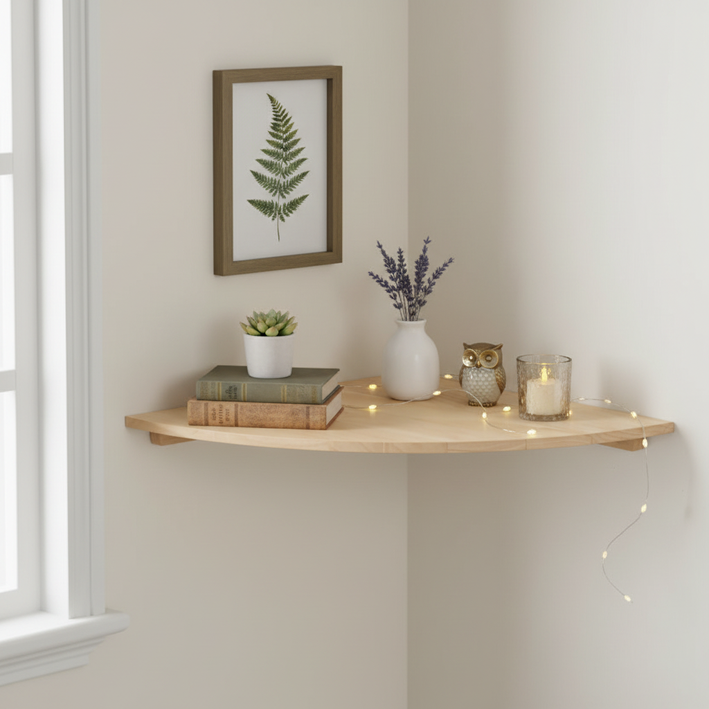 Etagere angle murale beige décoration coin optimisation espace naturel