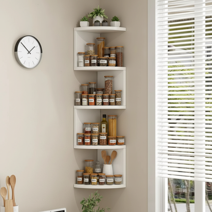 Etagere angle photoréaliste cuisine coin épices pots accessoires éclairage chaleureux