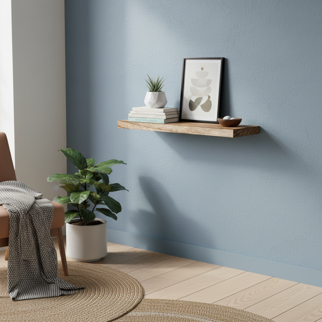Etagere bois marron décoration épurée design flottant ambiance moderne