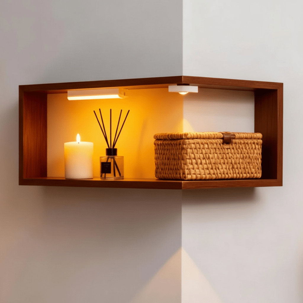 Etagere d angle murale bois bambou naturel finition rustique moderne grain texture construction qualité durable