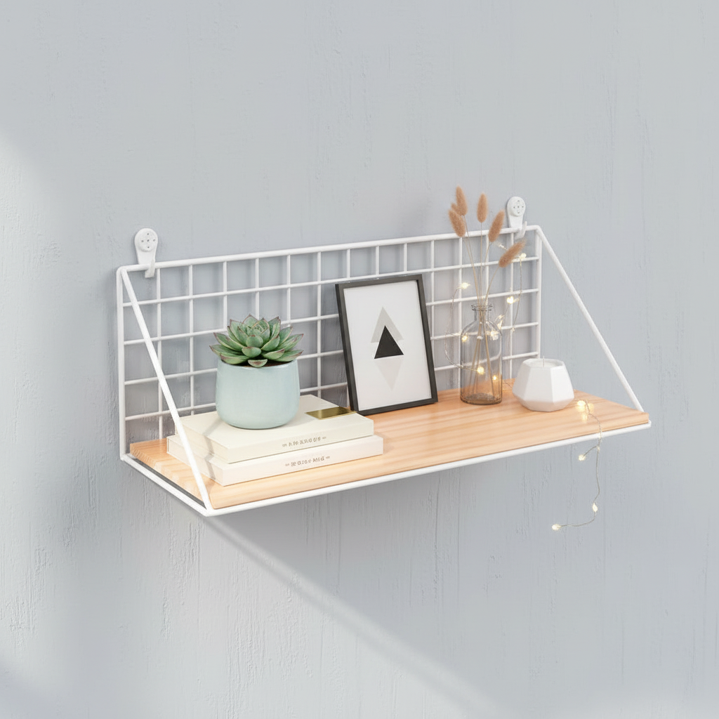 Etagere murale bois blanc triangulaire décoration intérieur style industriel