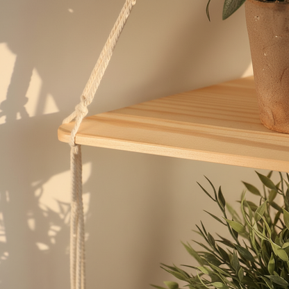 Etagere murale bois naturel grain texture authentique macramé tissé main finition sans chimique