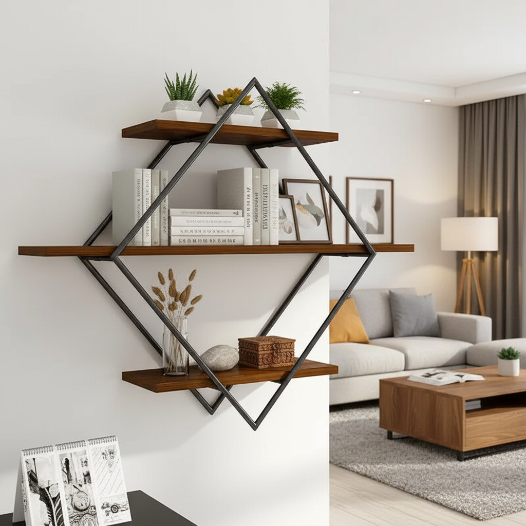Etagere murale en bois 3 niveaux organisation parfaite plantes livres objets déco catégorisés