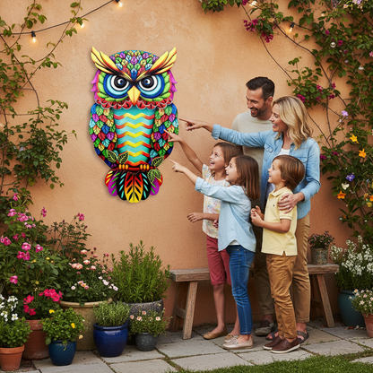 Famille Admirant Chouette Jardin
