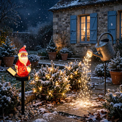 Pack cadeau Noël jardin — jardin illuminé décorations solaires nuit de décembre