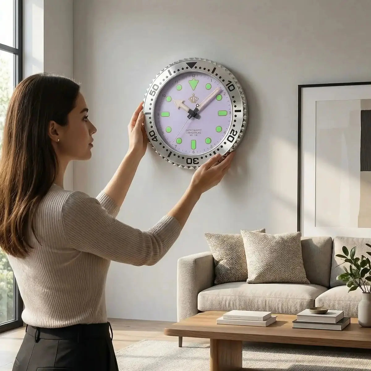 Horloge Murale Design Métal Cadran Lumineux Phosphorescent | Fer Forgé Silencieuse 30cm Noir Argent - Mafrenesiedecoration
