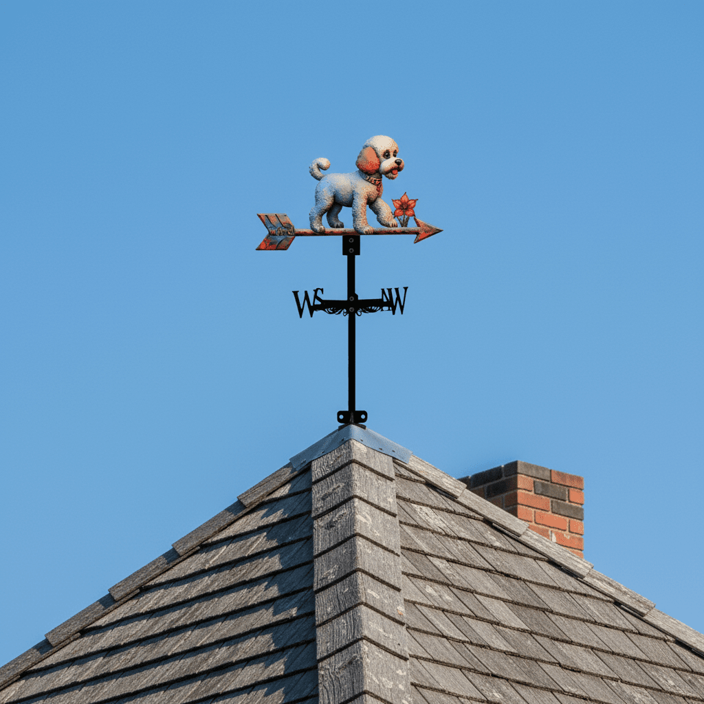 Girouette animal caniche installée sur toiture poteau - ornement chien élégant jardin 1,5kg