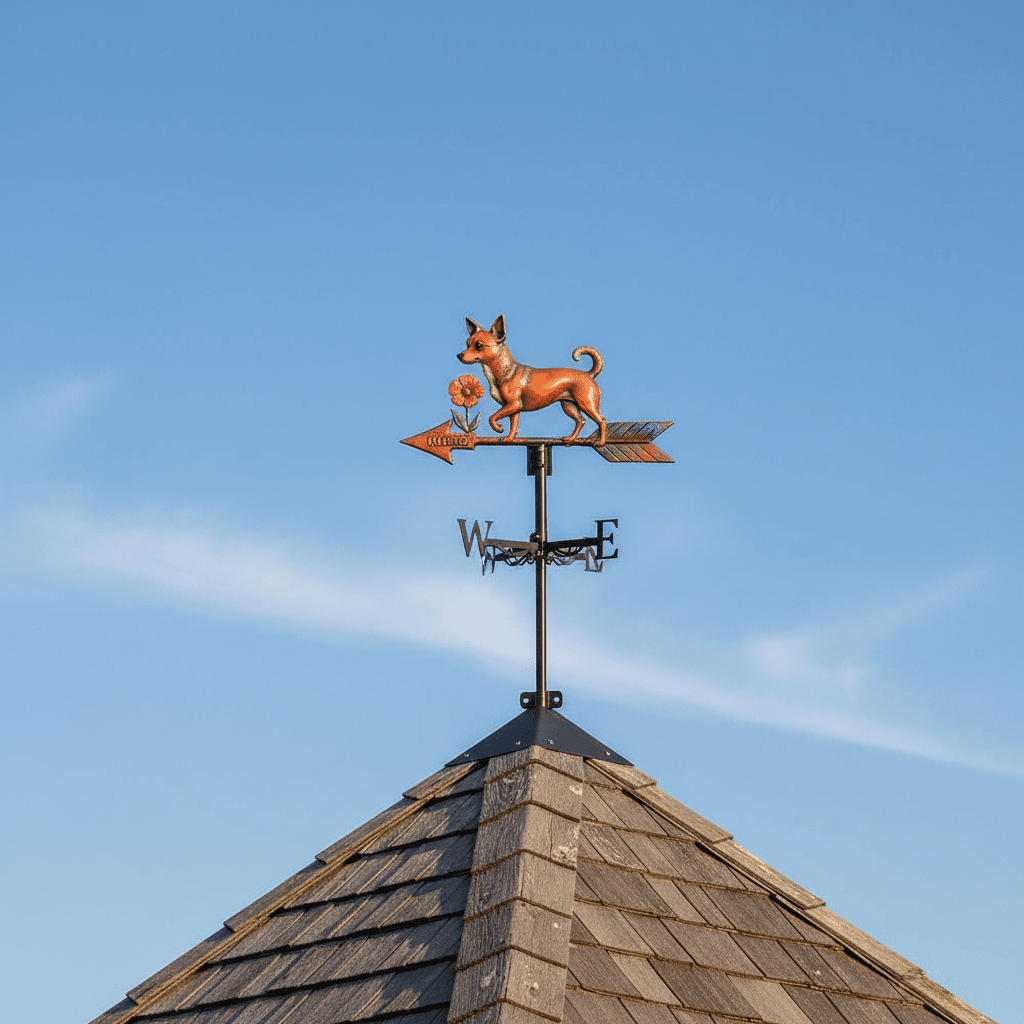 Girouette animal chihuahua installée sur toiture poteau - ornement petit chien jardin 1,5kg