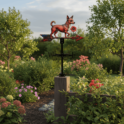 Girouette animal chihuahua métal 47,5cm montée jardin avec finition noire