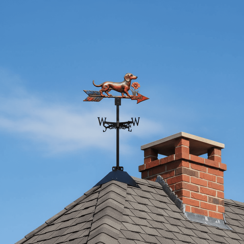 Girouette animal teckel installée sur toiture poteau - ornement chien jardin 1,5kg