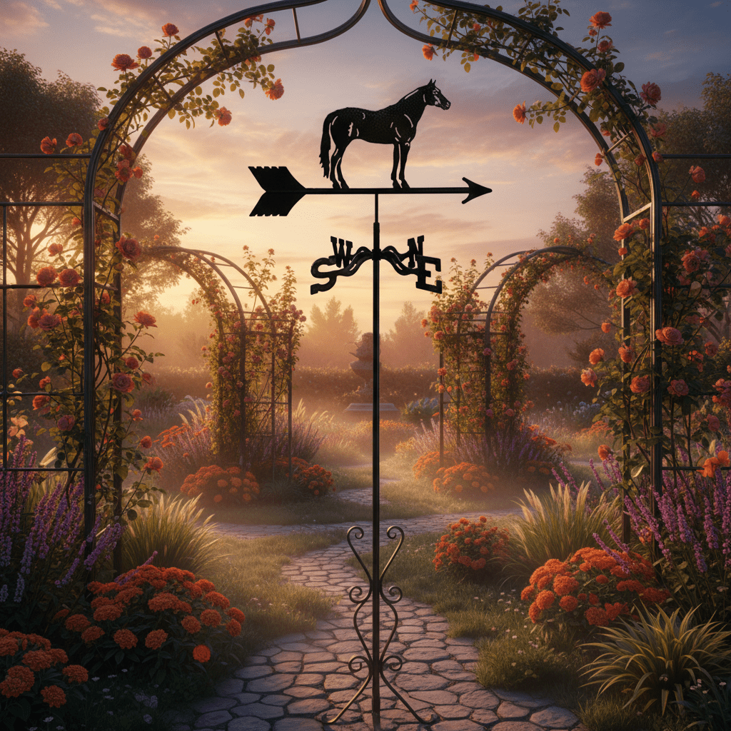 Girouette cheval acier atmosphère chaleureuse jardin - ornement métallique extérieur