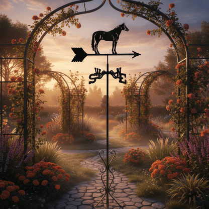 Girouette cheval acier atmosphère chaleureuse jardin - ornement métallique extérieur