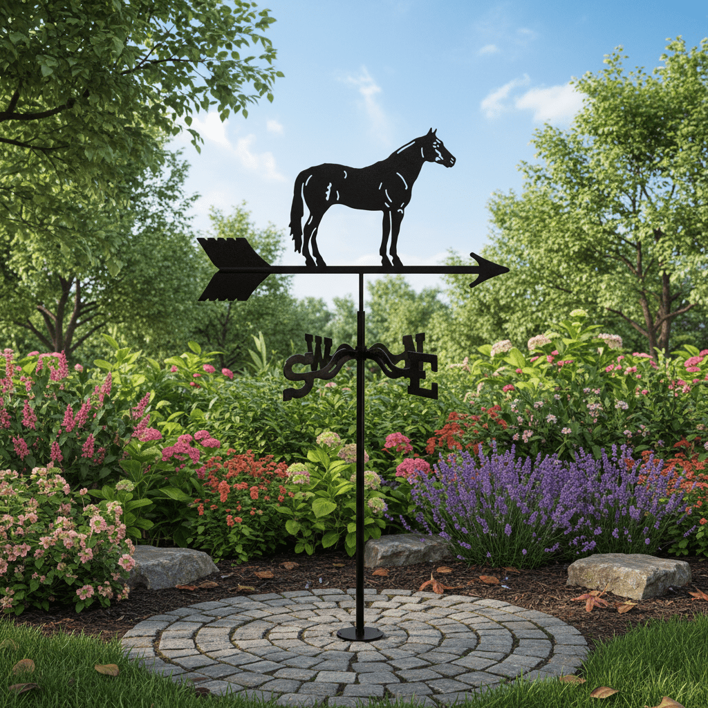 Girouette cheval acier noir métal 50cm silhouette équestre montée jardin