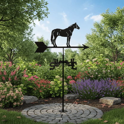 Girouette cheval acier noir métal 50cm silhouette équestre montée jardin
