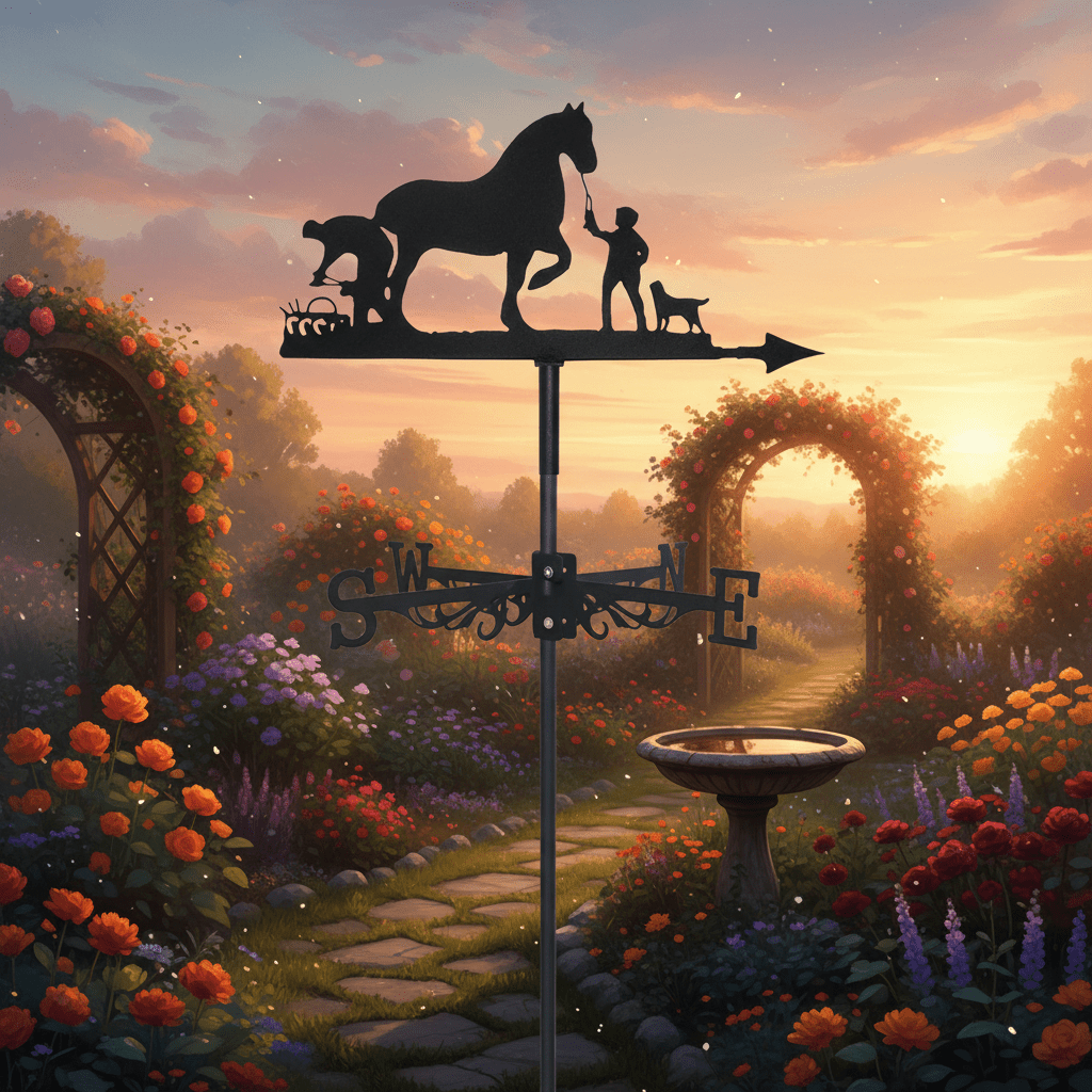 Girouette cheval fermier atmosphère chaleureuse jardin - ornement champêtre authentique extérieur