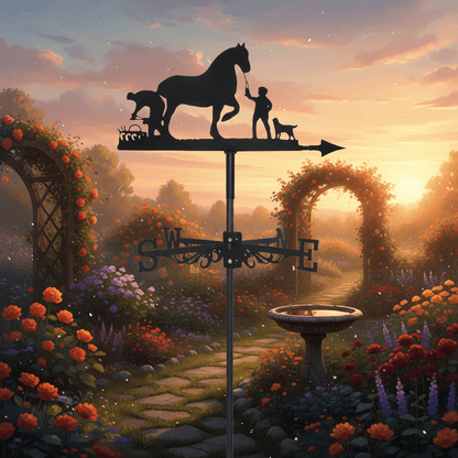 Girouette cheval fermier atmosphère chaleureuse jardin - ornement champêtre authentique extérieur