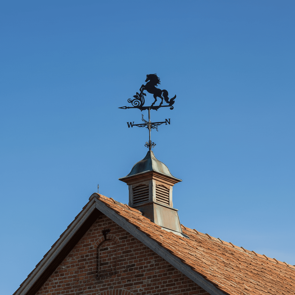 Girouette cheval installée sur toiture poteau - ornement équin jardin élégant