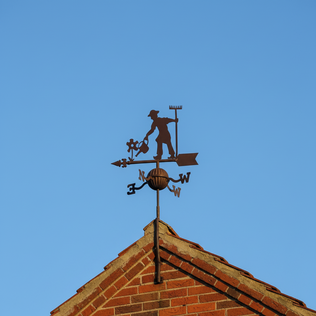 Girouette de jardin originale agriculteurs installée sur toiture poteau - ornement fermier