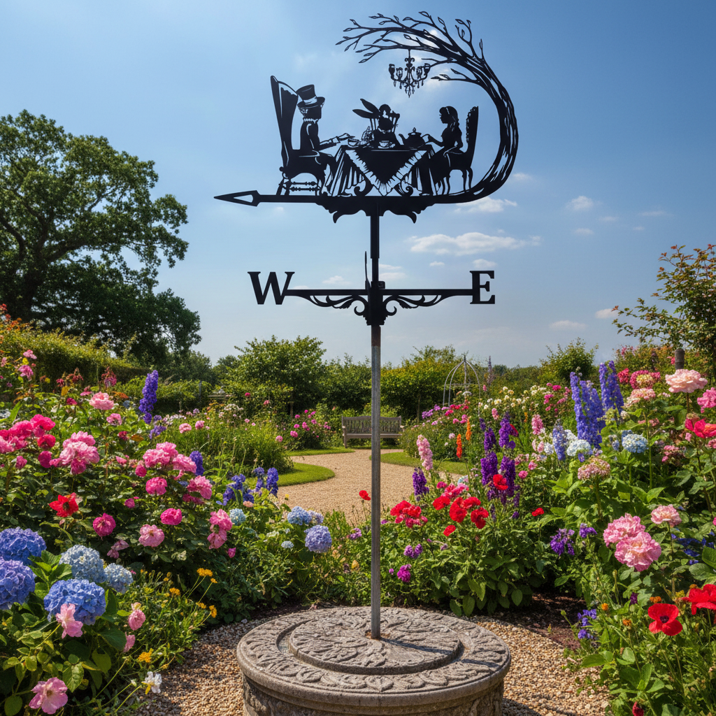 Girouette de jardin originale Alice métal 50cm silhouette conte féérique montée jardin