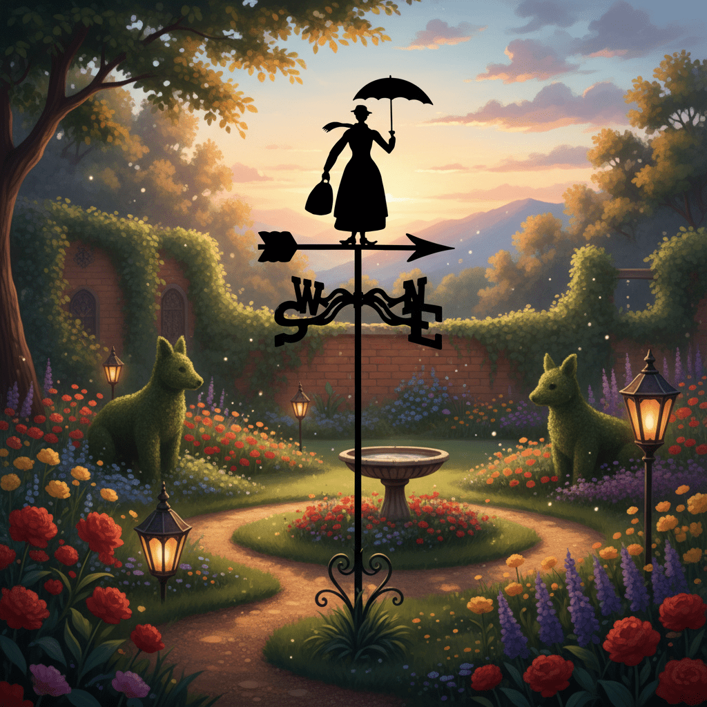 Girouette de jardin originale Mary Poppins atmosphère chaleureuse - ornement magique enchanteur extérieur