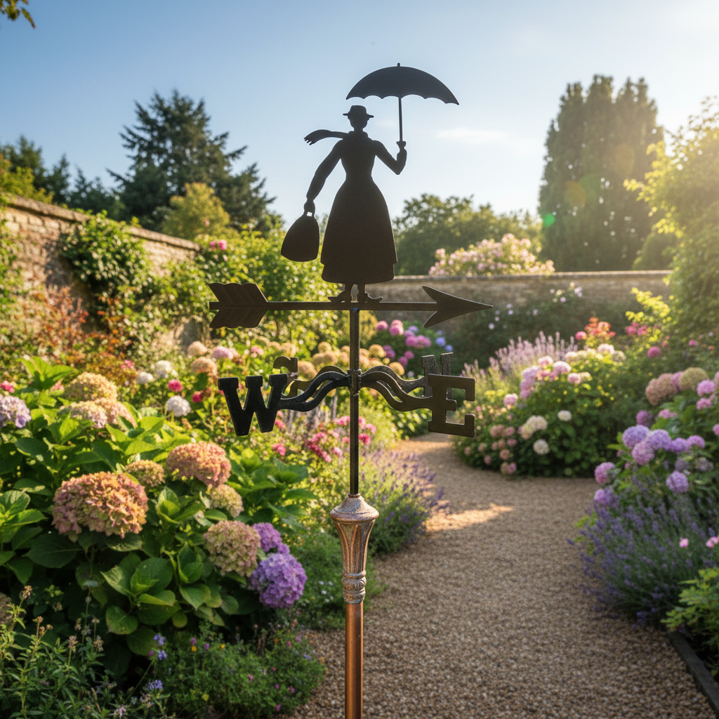 Girouette de jardin originale Mary Poppins métal 50cm silhouette féérique montée jardin