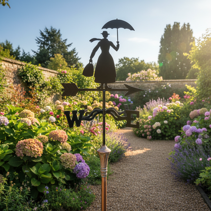 Girouette de jardin originale Mary Poppins métal 50cm silhouette féérique montée jardin