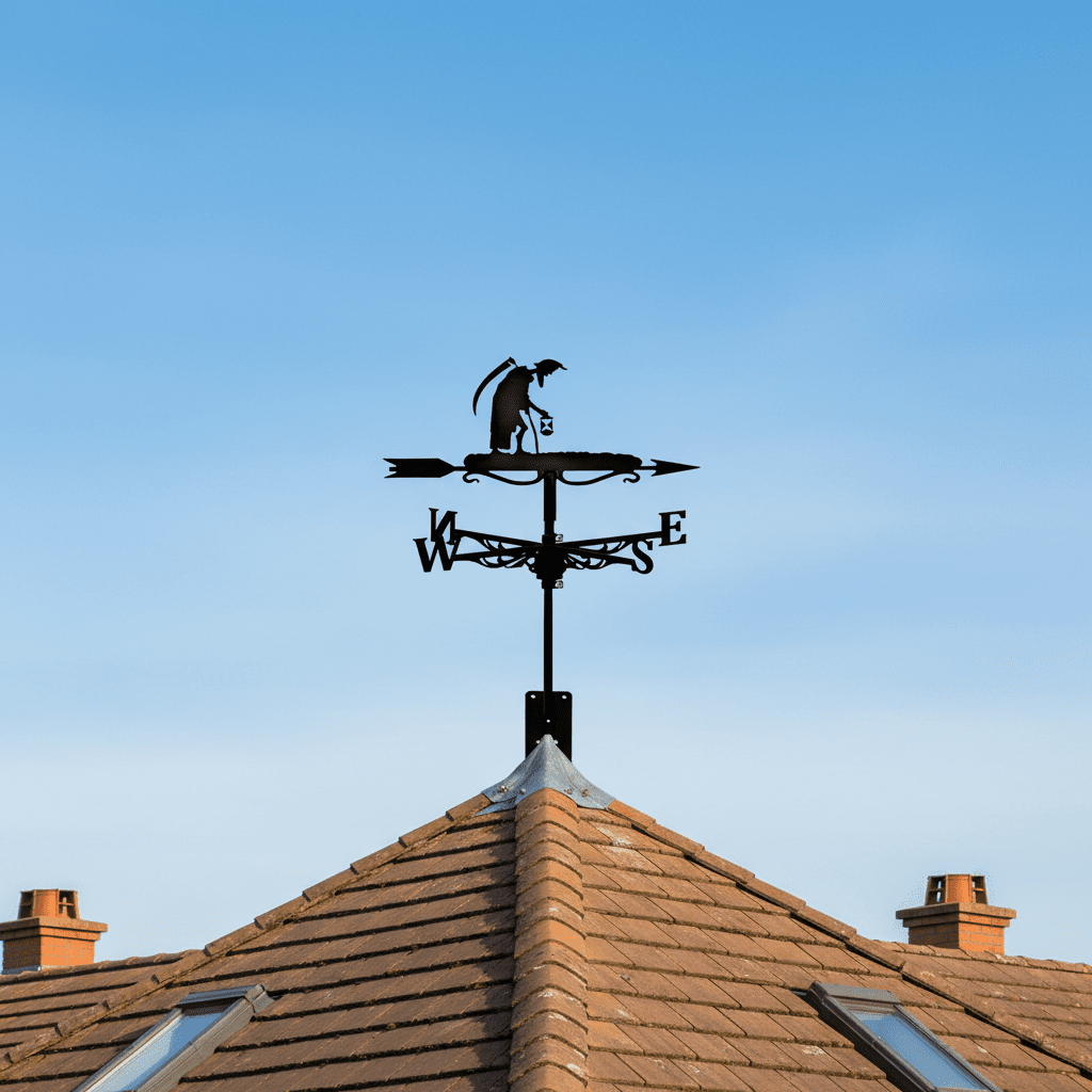 Girouette de jardin originale paysan installée sur toiture poteau - ornement agricole champêtre