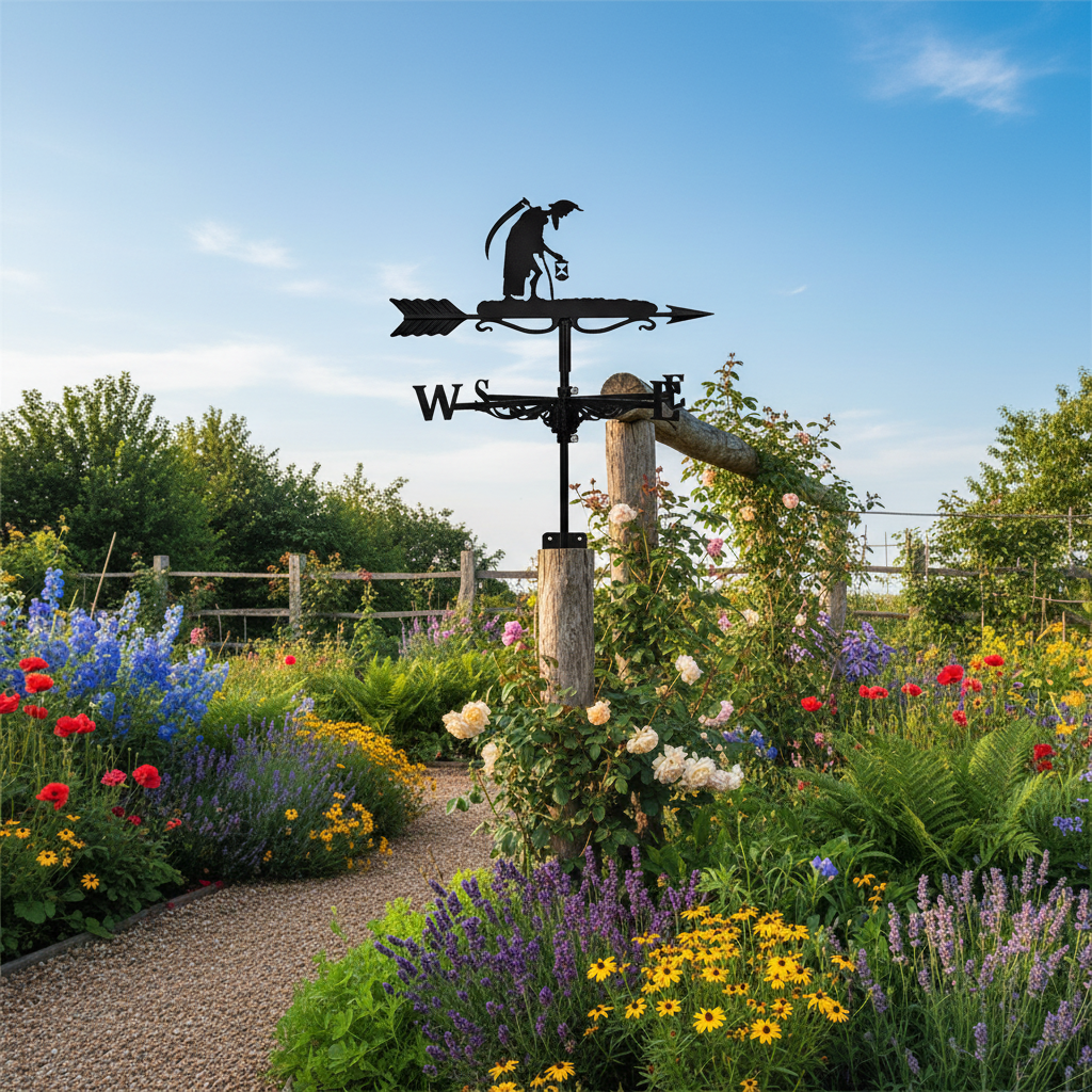 Girouette de jardin originale paysan métal 50cm silhouette champêtre montée jardin