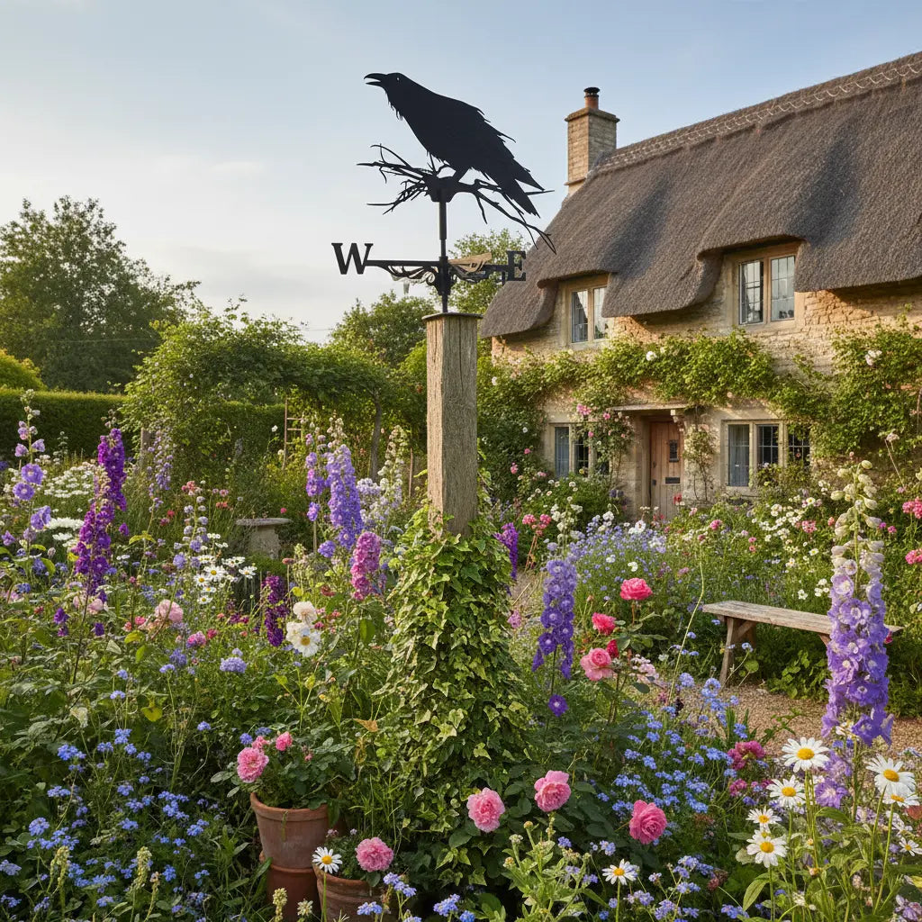 Girouette oiseaux dans jardin cottage