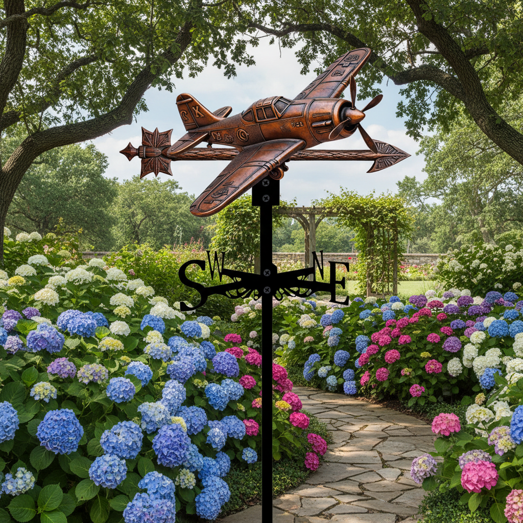 Girouette original avion vintage métal 47,5cm montée jardin avec finition style rétro