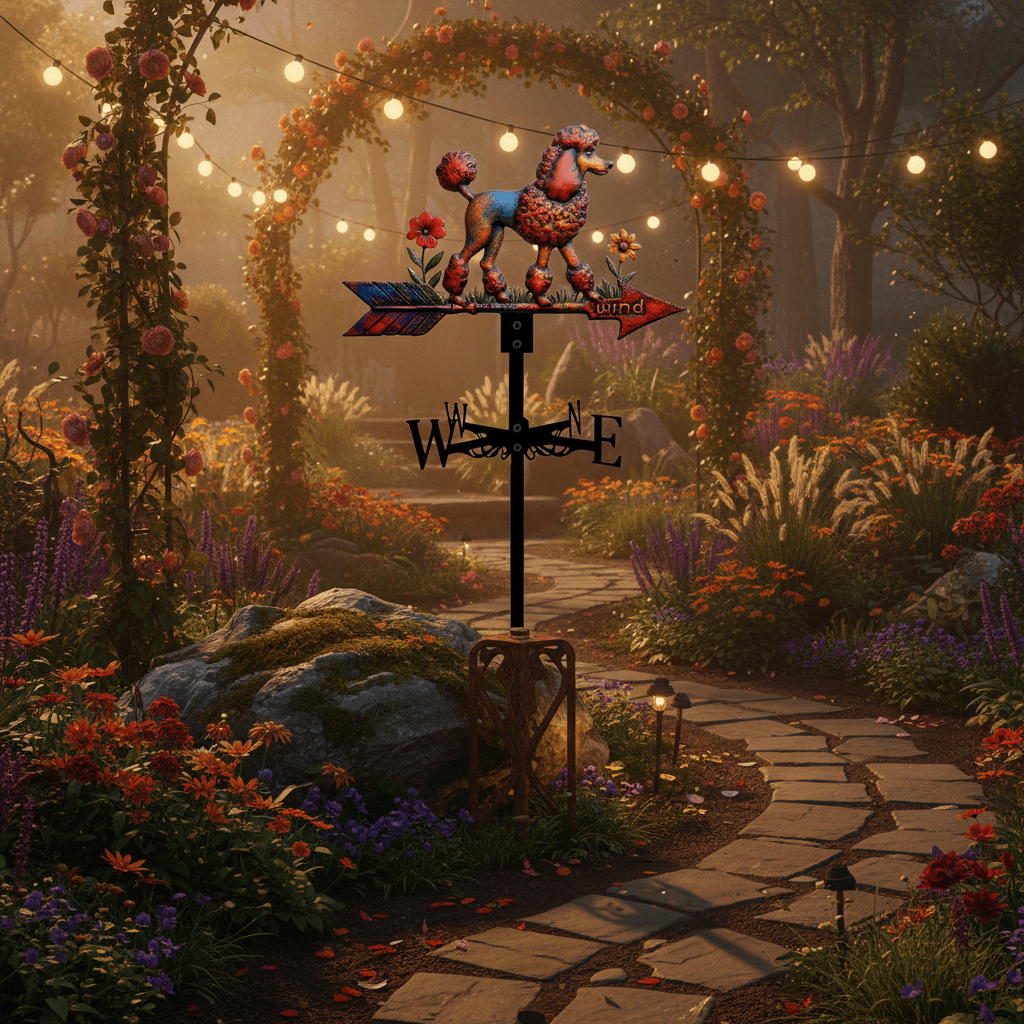 Girouette original caniche atmosphère chaleureuse jardin - ornement raffiné extérieur décoratif