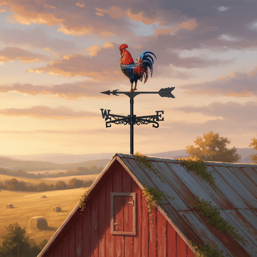 Girouette original coq atmosphère champêtre - ornement patrimonial extérieur décoratif
