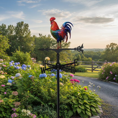Girouette original coq coloré métal 50cm montée jardin avec finition décorative