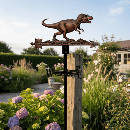 Girouette original dinosaure métal 46cm montée jardin avec finition vintage préhistorique