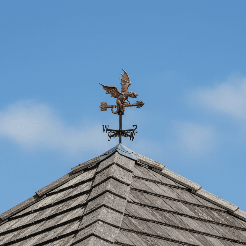 Girouette original dragon installée sur toit maison - ornement fantastique extérieur 1,5kg