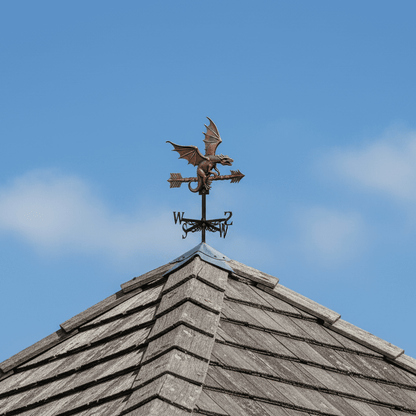 Girouette original dragon installée sur toit maison - ornement fantastique extérieur 1,5kg
