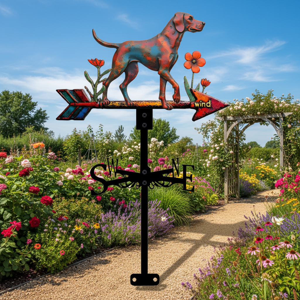 Girouette original labrador métal 48cm montée jardin avec finition noire