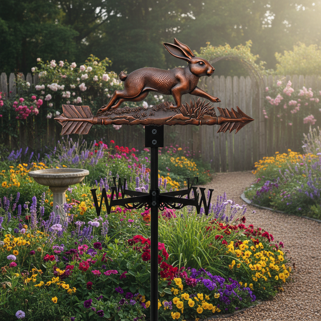 Girouette original lapin métal 45,7cm montée jardin avec finition vintage champêtre